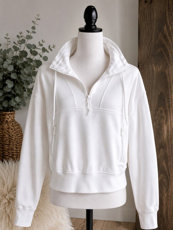 Old Navy Tops - Old Navy Active Dynamic Fleece Cropped Quarter Zip Pullover White Womens Medium